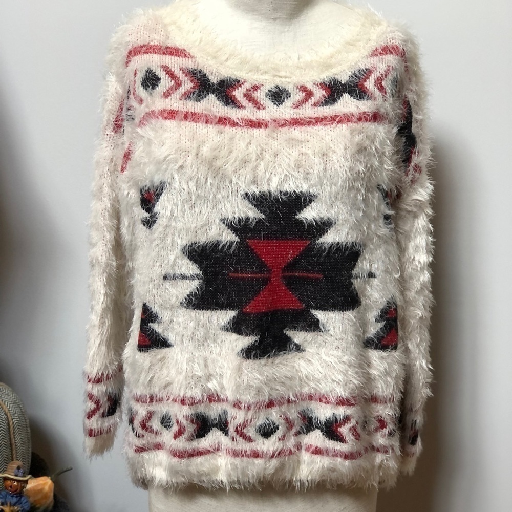 CECICO Aztec boho shaggy soft Long sleeve sweater size small oversize #w1022